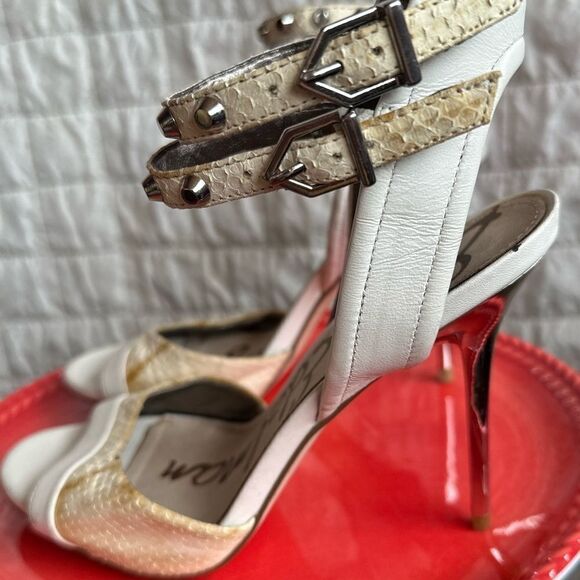 SAM Edelman Women's gladiator Ayda Ankle Strap High silver spike Heels sz 6.5 - Picture 6 of 7